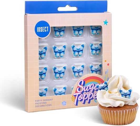 Edible Butterfly Cake Decorations, 16 Royal Icing Butterflies Blue, Butterflies Cupcake Toppers for Cake Decorating, Cookies, Macarons, Cakesicles, and Ice Cream
