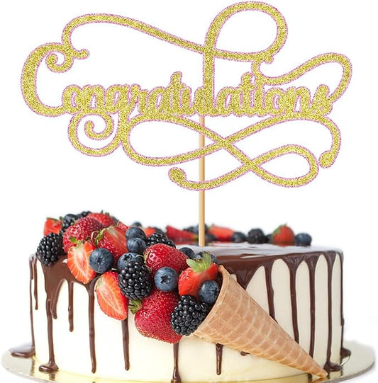 Congratulations Cake Topper,Congratulations 2026 Graduation Cake Topper,Graduation, Wedding, Retirement, Birthday, Anniversary, Celebration Party Decorations Supplies (Pink Gold)