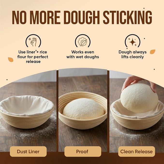 Complete Banneton Bread Proofing Basket Set - 9" Round & 10" Oval Baskets - Sourdough Starter Kit - Sourdough Bread Baking Tools and Supplies Include Dough Whisk, Scrub Brush, Lame - Complete Gift Kit