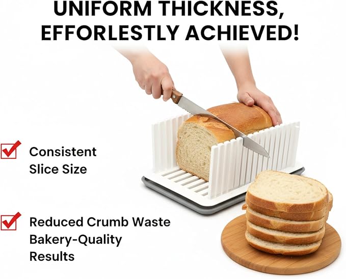 New Upgrade Bread Slicer for Homemade Bread, Bread Slicing Guide Adjustable Width, Foldable and Compact Cutting Guide with Crumb Tray, Suitability for Homemade Bread, Bagels, Cakes