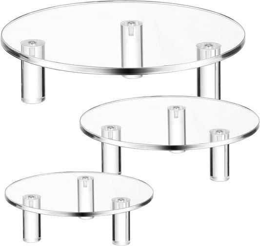 Lineshading 3 Pcs Round Acrylic Display Riser Clear Round Stands Clear Pedestal Riser Board for Cake Plant Dessert Jewelry Collectible Cupcake Figure Wedding Birthday Party Decor(8'',10'',12'')