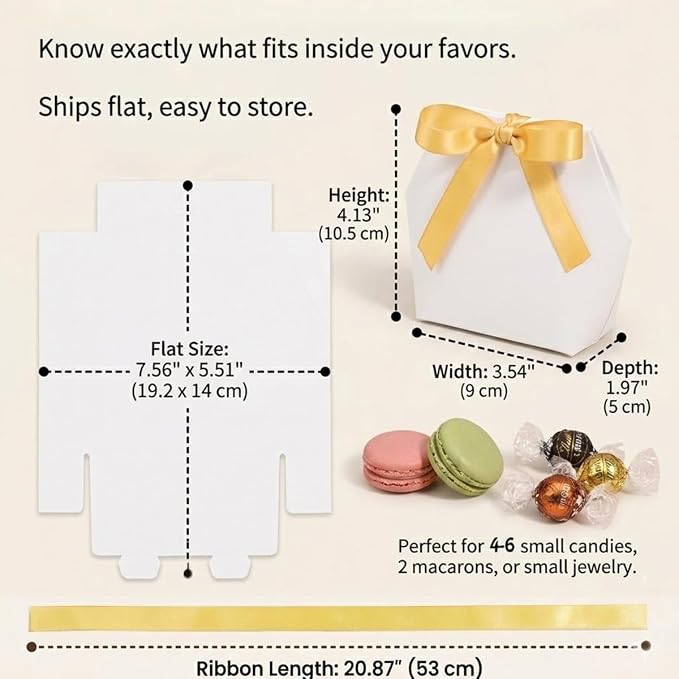 Rowcay Small Gift Boxes with Ribbons, 16 Pack White Foldable Empty Gift Boxes for Wedding Party Favors, Cookies, Candy, Jewelry, Small Presents, Gift Packaging and Favor Displays