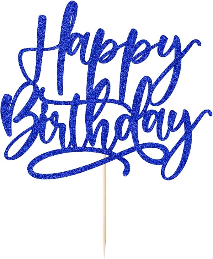 Kaoenla Blue Happy Birthday Cake Decoration-royal blue happy birthday cake topper、boys and girls, men and women Birthday/Anniversary cakes Selected decorative (Blue)