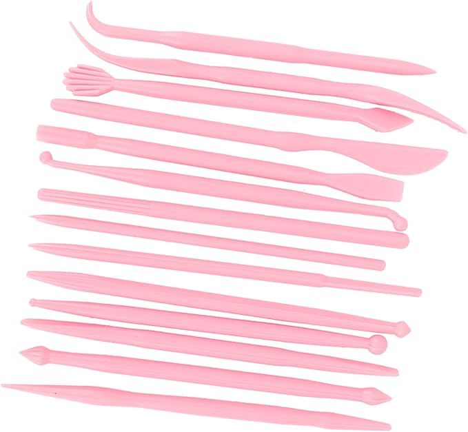 Plastic Clay Sculpting Set 14Pcs DIY Polymer Modeling Hand Tool Kit for Pottery Carving and Sculpture Shaping Soft Clay Fondant Cake Art Craft Pink Rose Red Yellow 4.7in (Pink)