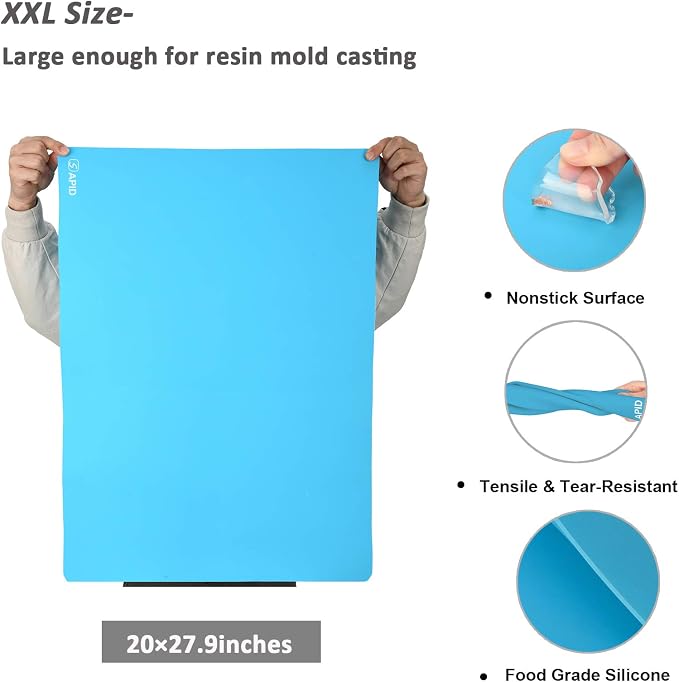 Sapid Extra Large Silicone Sheet for Crafts, Thick Silicone Jewelry Casting Mats, Nonstick Nonslip Silicon Mat for Epoxy Resin, Art Painting, Heat- Resistance Counter Mat (20"×27.9", Blue)
