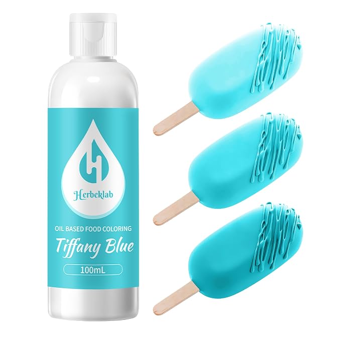 Tiffany Blue Oil Based Food Coloring for Chocolate – Herbeklab 100ml Professional Concentrated Oil Food Dye for Candy Melts, Chocolate, Cake Pops, Strawberries & Baking