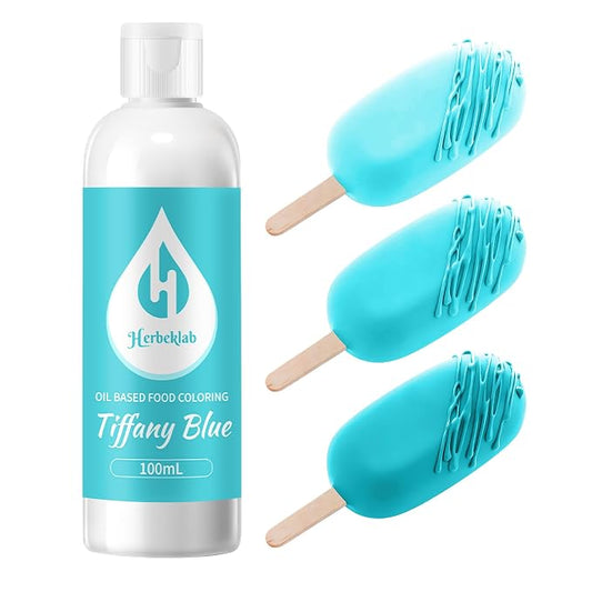 Tiffany Blue Oil Based Food Coloring for Chocolate – Herbeklab 100ml Professional Concentrated Oil Food Dye for Candy Melts, Chocolate, Cake Pops, Strawberries & Baking