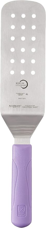 Mercer Culinary Millennia Perforated Turner/Spatula, 8 Inch x 3 Inch Blade, Purple Handle