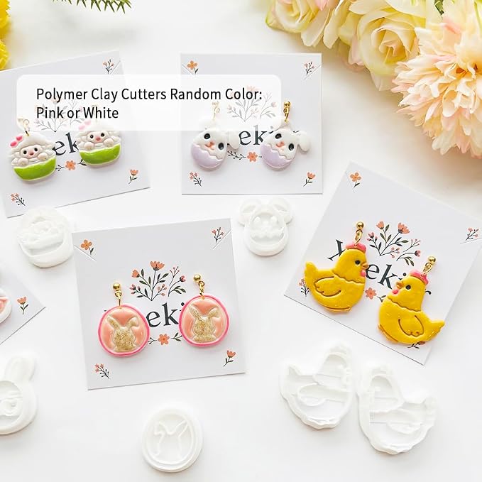 Easter Polymer Clay Cutters Set - 12pcs Sharp & Durable Bunny, Chick, Ice Cream & Egg Shapes for DIY Earring Jewelry Making, Soft Clay Crafts & Spring Holiday Supplies
