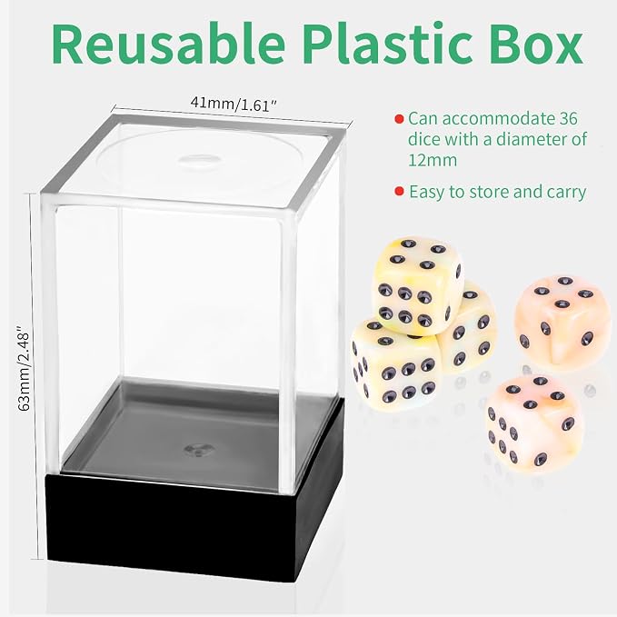 36 of Pack 12MM 6 Sided MINI Dice Set,Mixed Colours Swirls D6 Game Dice Set, 6 Sided Standard Dices for Yahtzee, Bunco,with Portable Plastic Box(Orange, Yellow, Blue, Green)