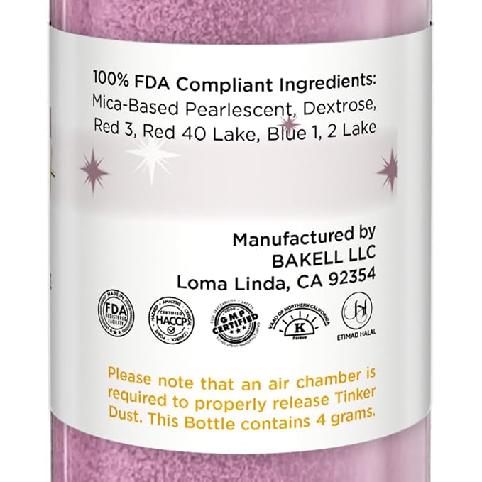 Bakell - Pink Rose Tinker Dust (4g, 1x Mini Spray Pump) Edible Glitter for Food, Desserts, and Baked goods!