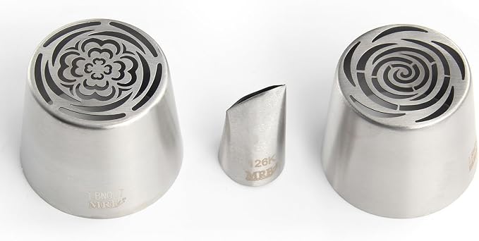 3 Pieces Stainless Steel Extra Large Russian Tulip Icing Tips Kit, Cupcake Dessert Marshmallow Piping Nozzle,2 XXL Russian Flower Tips,1 Medium Petal Tip for Cake Decorations