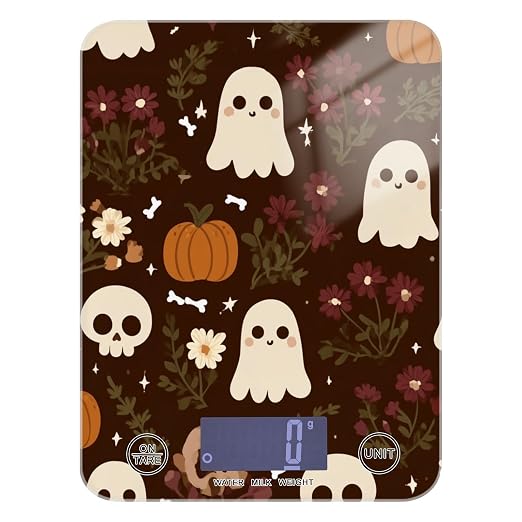 Food Scale Kitchen Digital Scale Food Ounces and Grams Dieting Baking Cooking Waterproof Glass Panels LCD Display,4 Units Scale Tare Function Halloween Fall Skull