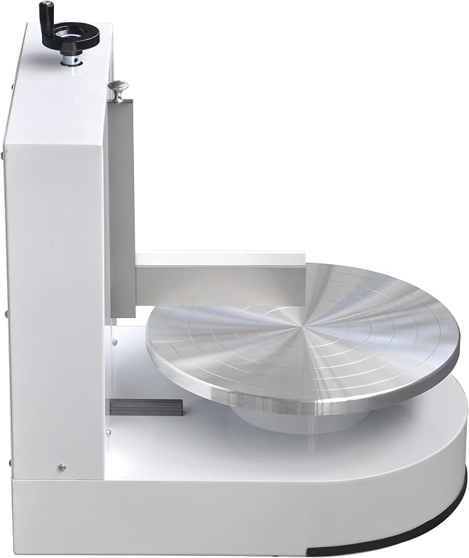Semi Automatic Birthday Cake Smoothing Coating Machine, AC110V 6-14in Cake Cream Spreading Machine, Cakes Decorating Cream Coating Machines Turntable with Graduated Scraper, Baking Supplies (White)