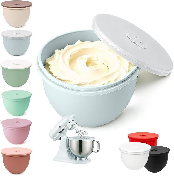 Silicone Bowl Liner with Lid for KitchenAid 4.5-Qt Tilt-Head Bowls Only, 2mm Extra-Thick Premium Silicone, Built-In Air Vent for Dough Proofing, Dishwasher Safe, BPA-Free