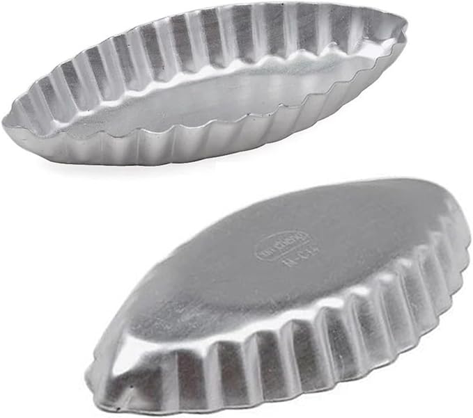 12Pcs 3.74 Inch Aluminum Fluted Boat Tart Pan, Mini Oval Tartlet Mold for Egg Tarts, Quiches, Cheesecakes, Wavy Tartlet, Fruit Tats - Silver