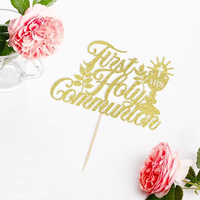 First Holy Communion Cake Topper-Suitable for Ramadan, Religious Baptism, Baby Shower 1st Birthday Party Decorations, Children's Birthday, God Bless, Communion Party Decorations