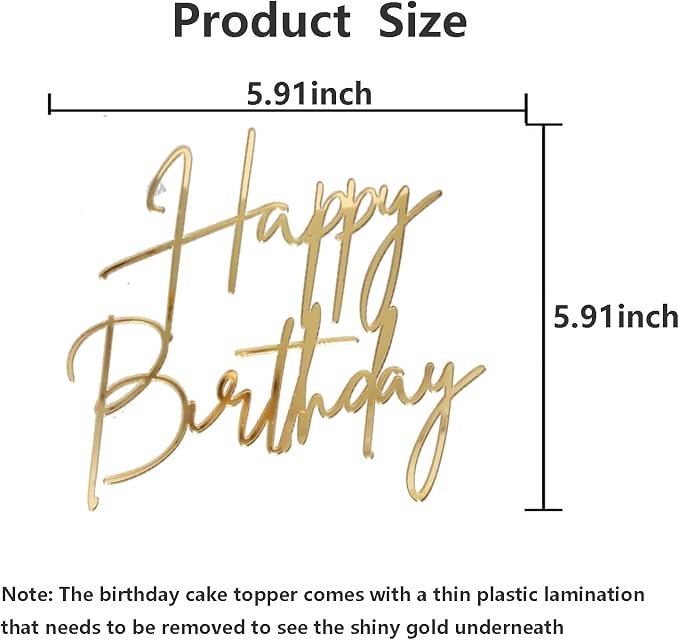 Happy Birthday Cake Topper, Gold Mirror Acrylic Happy Birthday Cake Sign Decorations