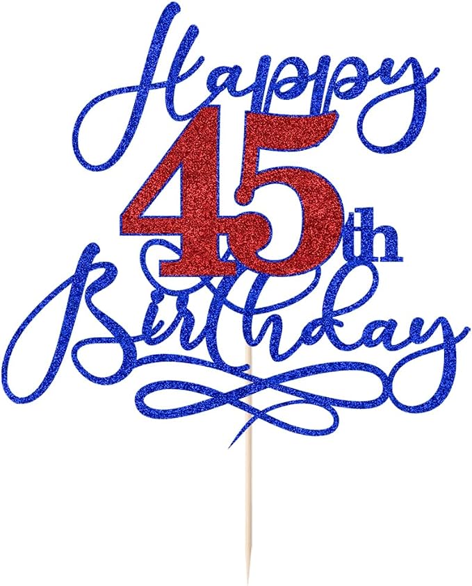 Happy 45th Birthday Cake Topper,Black font Golden Numbers 45th Birthday Cake Decoration，Hello 45, Cheers to 45 Years/45th Anniversary ，45& Fabulous Party Decoration