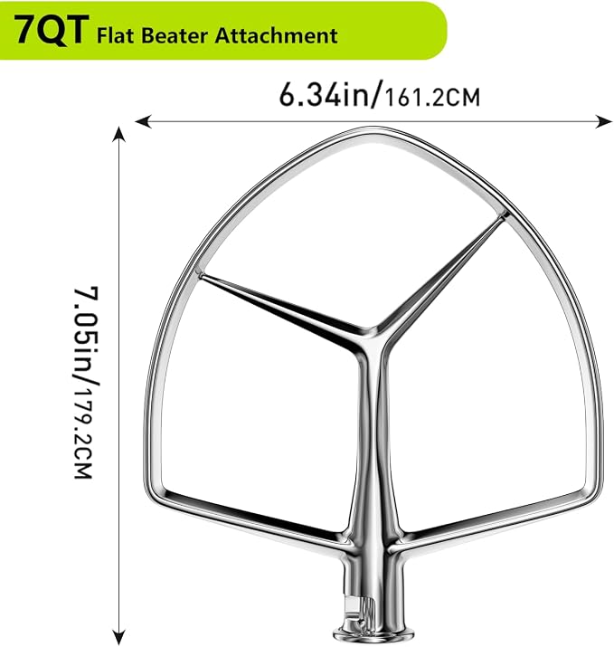 Stainless Steel Stand Mixer Attachments 3-Piece for KitchenAid 7 Qt Tilt Head Stand Mixer. Includes 20 Wire Whisk, Flat Beater, Dough Hook for KitchenAid 7 Qt Mixer Bowl