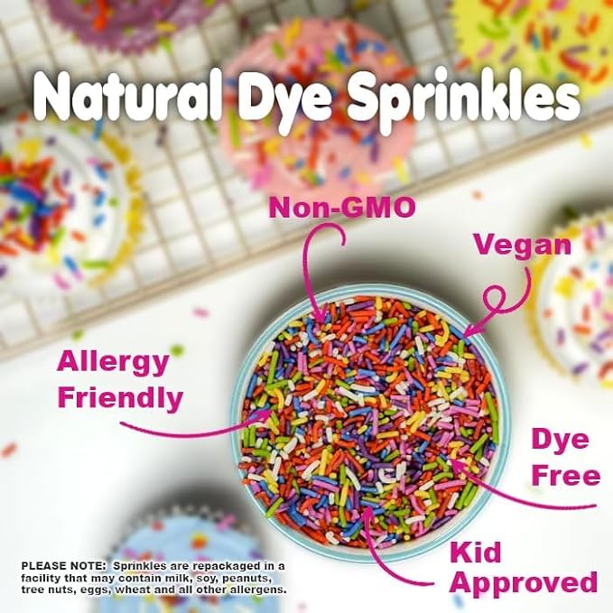 A Great Surprise Dye-Free Rainbow Sprinkles – 2.2 LB - Spring Natural Vegan Baking Toppings with No Artificial Dyes or Flavors – Non-GMO Jimmies for Cookies, Cakes, Ice Cream & Cupcakes