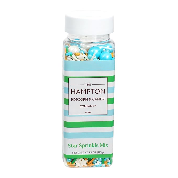Stars & Pearls White, Blue, Green Sprinkles Mix 4.4 oz, Sprinkles For Cake Decorating, Baking, Ice Cream & More, The Hampton Candy Company