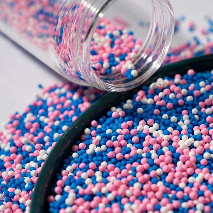 Nonpareils Edible Pearl Sprinkles for Cake Decorations, Baking, Ice Cream, Cookies, Cupcake Topper 2mm White Sugar Pearls for Cake Decorating (130g/4.6oz)1 Bottle (2mm pink blue purple)