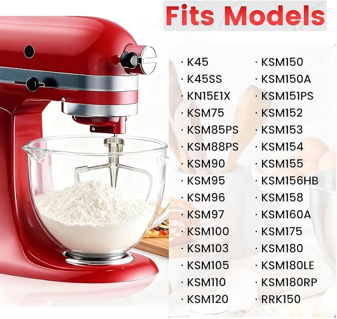 Stainless steel Paddle Flex Edge Beater for KitchenAid Tilt-Head Stand Mixer,for 4.5-5 Quart Flat Beater Attachment with Silicone Edges Bowl Scraper