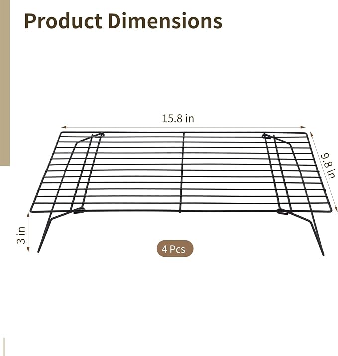 4 Pcs Cooling Racks for Baking and Stackable Collapsible | Cookie Cooling Rack Set, Carbon Steel Wire Baking Holder with Foldable Legs, Space Saving Kitchen Organizer for Baked Goods