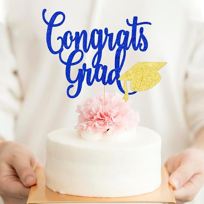 Congrats Grad Cake Topper,2026 Graduation Cake Topper, Congrats Grad Decorations,2026 High School/College/Senior Graduation Party Decorations Supplies. (Congrats Grad Dark blue gold)