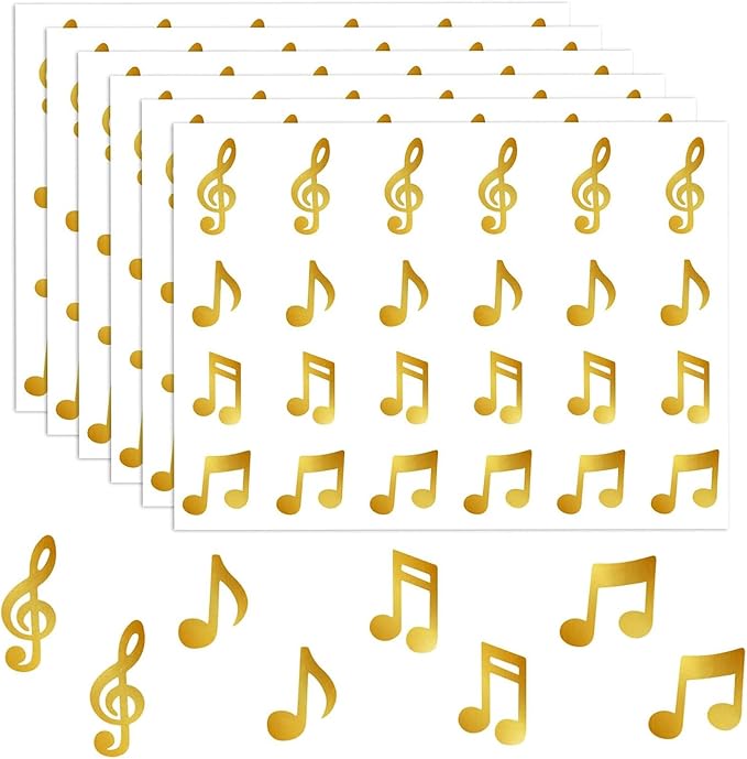 Gold Music Note Stickers, 280Pcs Self-Adhesive Treble Clef & Musical Note Decals for Envelope Seals Party Invitations Scrapbooking Music Themed Party Decorations