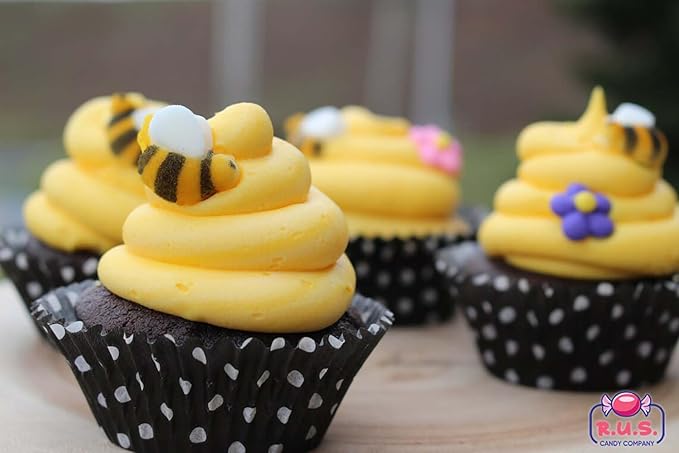 Bees Cake Decorations- Bumble Bee Shaped Edible Hard Sugar Decorations, 24 pcs by R.U.S. Candy Company