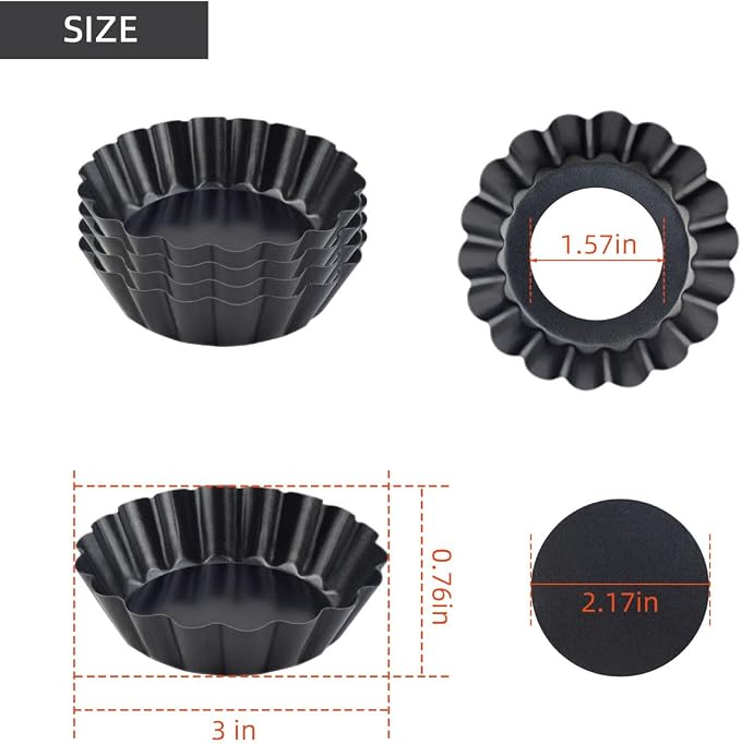 4 Pack Tart Pans Tortilla Pan Set Mini Tart Molds Carbon Steel Taco Shell for Baking 3 Inch Taco Salad Bowl Maker with Removable Bottom NonStick Tortilla Bowl Fluted Side for Quiche Cakes Pies (Black)