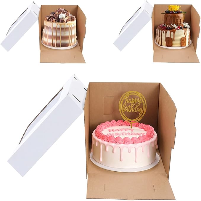 Tall Cake Boxes for Tier Cakes,8X8X10 Inch [4Pack ] Thick Sturdy Cake Box with Window,White Cake Carrier, Disposable Cake Containers
