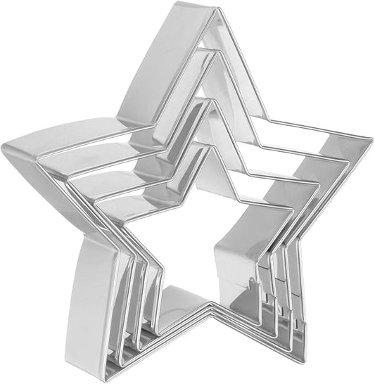 HARFINGTON Star Cookie Cutter Set Assorted Sizes Stainless Steel Five-Pointed Star Biscuit Baking Pastry Cutters Molding for Pastry Fondant Cake Christmas Tree