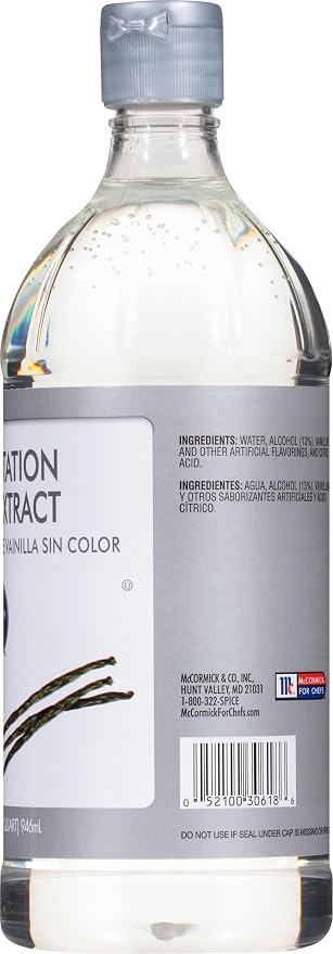 McCormick Culinary Clear Imitation Vanilla Extract, 32 fl oz (Pack of 6) - Six 32 Fluid Ounce Bottles of Clear Vanilla Flavoring for Baking, Perfect in Baked Goods, Frostings, Custards and Desserts