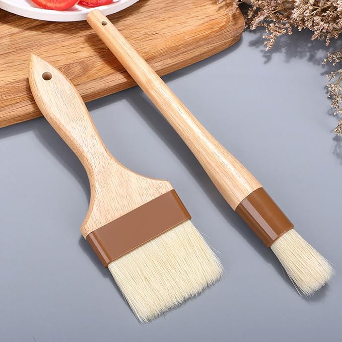 1inch Width Pastry Brush Basting Brush Kitchen Brushes for Cooking, 2pcs Boar Bristle Food Brushes for BBQ, Beech Wooden Handle Butter Brush for Baking, Spreading Marinade, Sauce, Oil, Egg