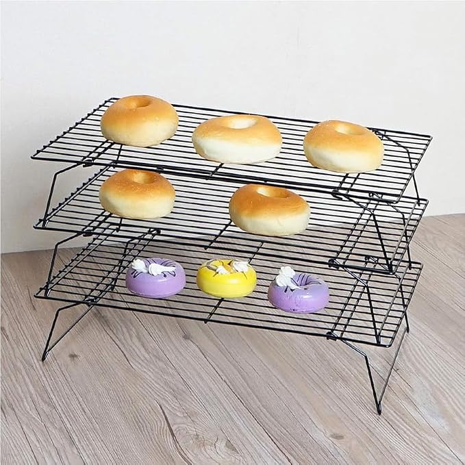 3-Tier Cookie Cooling Rack, 13.4“x9.4" Stackable Iron Baking Cooling Rack,Cooling Rack for Baking, Foldable Wire Cooling Rack Space Saving for Cupcakes Pies Cookies gadgets
