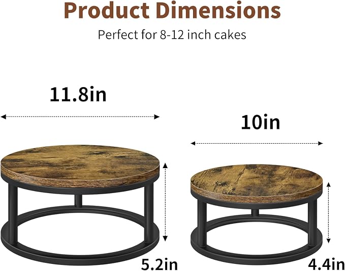 Cake Stand Set, 2 Packs Round Cupcake Stand Cake Pedestal Stand (10"/12" Plate) Industrial Rustic Wood Rustic Dessert Table Display Stand Set Serving Tray for Party, Wedding, Birthday, Baby Shower
