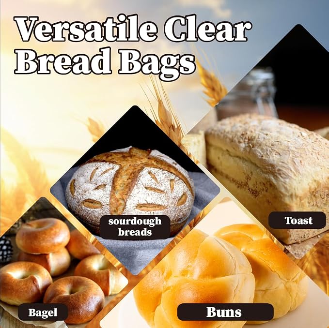 Reusable Plastic Bread Bags for Homemade Bread - 11‘'x14'' Clear Bakery Bag with Twist Tie Closure Reduces Moisture,Cello Pastry Storage for Sourdough, Artisan Loaves, Bagels or Buns