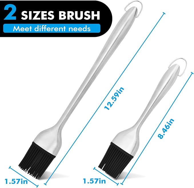 Basting Brush 2PCS Stainless Steel Sauce Brush 12.6 in and 8.46 in Long Handle Oil Brushes Heat Insulation Anti Scalding Cooking Brush for Pastry Sauce BBQ Grill