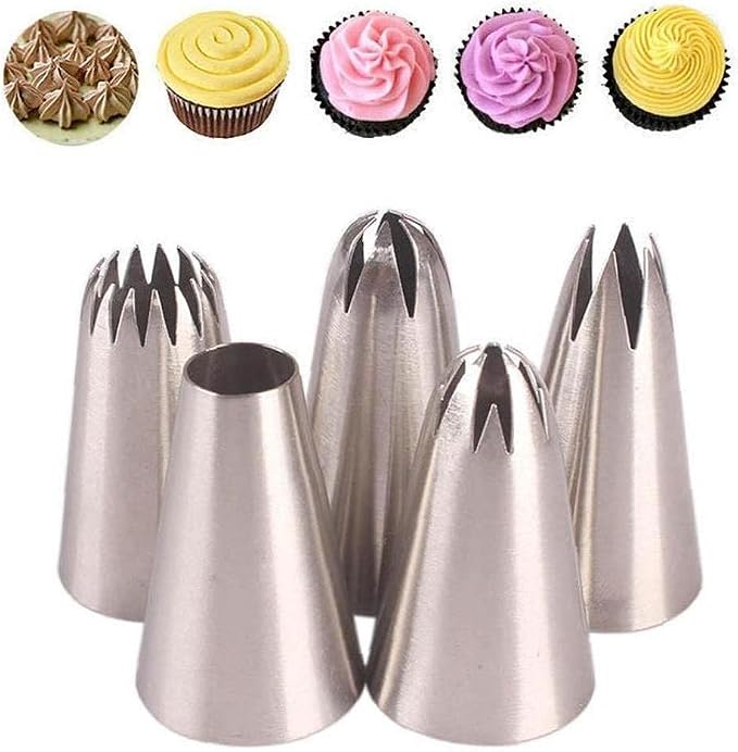 5pcs/Pack Large Piping Tips Set Stainless Steel Russian Icing Nozzles Kit Pastry Cupcakes Cakes Cookies Decorating Tool