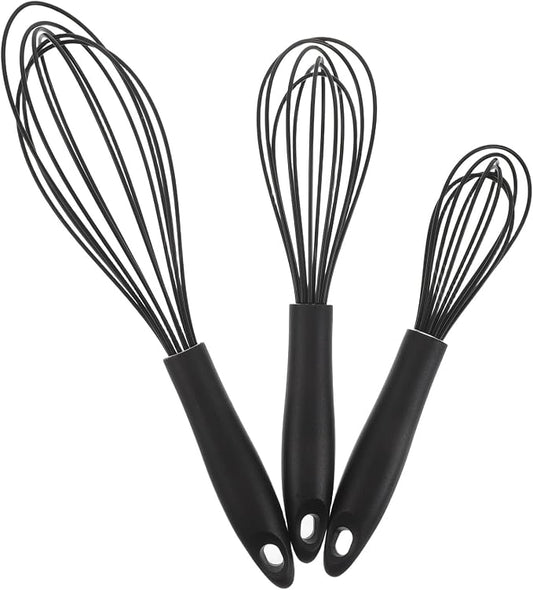 3pcs Silicone Coated Whisk Set Small Medium Large Hand Egg Beater Kitchen Whisks for Baking Cooking Mixing Manual Stirrer for Sourdough and Coffee