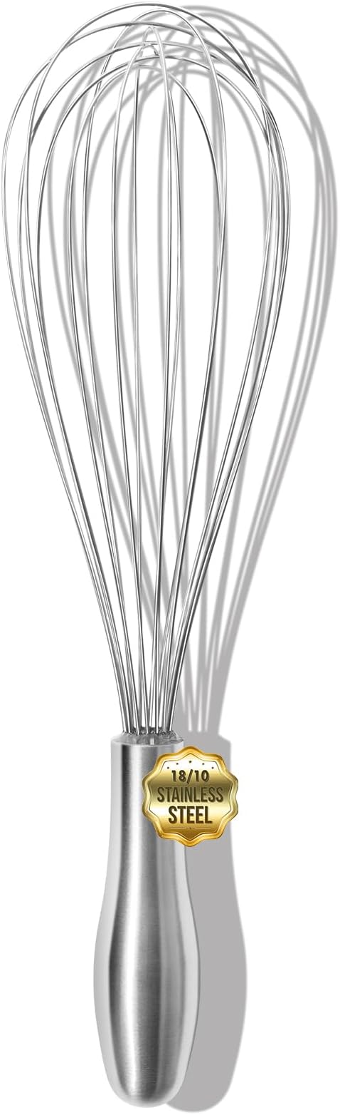 OYV 12" Whisk for Cooking, Ergonomic Handle, Dishwasher Safe 18/10 Stainless Steel Whisk, Professional Kitchen Wire Whisk, Perfect for Blending, Whisking, Baking, and Beating