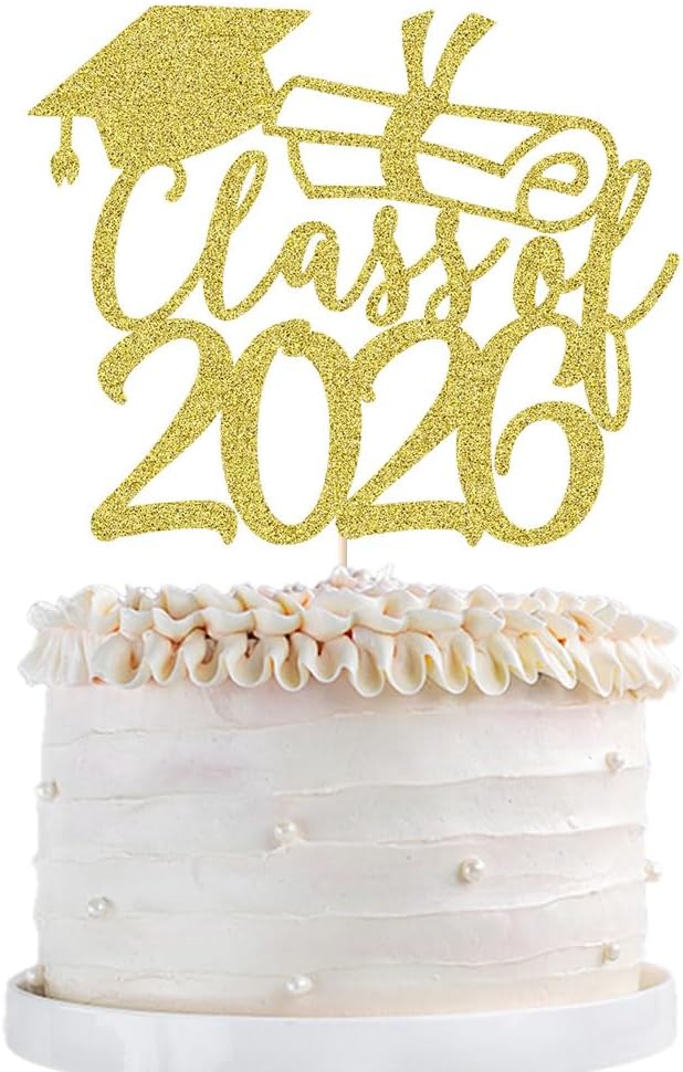 Gold Class of 2026 Congrats Grad Cake Topper Glitter Graduation Party Supplies - High School College Graduates -College Graduate Cake Topper Decorations (Class of 2026 gold)