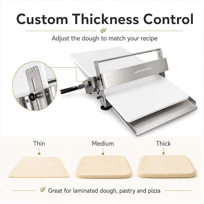 Manual Hand Dough Sheeter, Folding Dough Rolling Machine, Commercial Grade Capacity, Food-Grade Stainless Steel, with Sheeter Board, Or Pizza Dough, Bread, Cookies and Pastry Baking