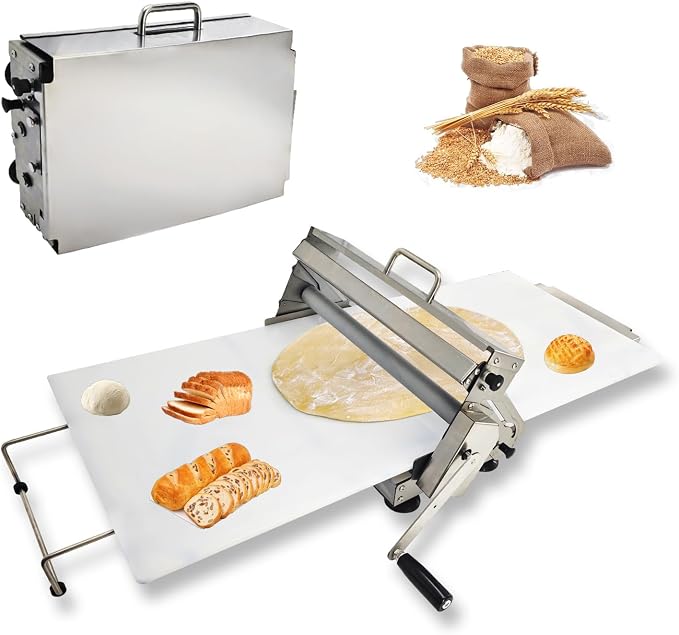 40.9''x15.5" Folding Dough Sheeter with Sheeter Board Portable Manual Dough Roller Machine Stainless Steel Sheeter Thickness Adjustable for Pizza Dough, Puff Pastry Dough