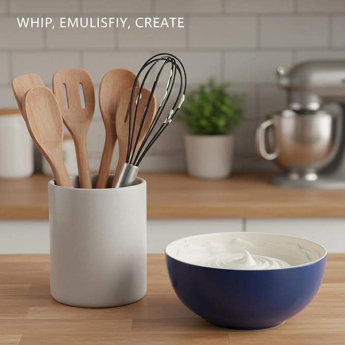 Sleek Silicone-Coated Whisk with Stainless Steel Core, Non-Scratch Mixing Tool for Baking and Cooking, 9.6 Inch