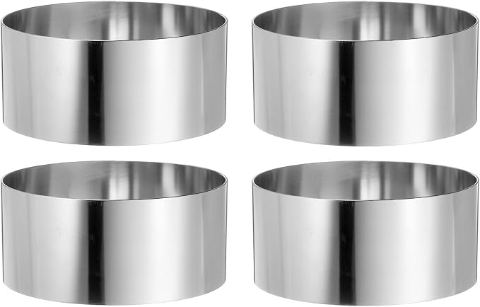 HARFINGTON 4PCS Round Cake Ring 4 x 2 Inch Seamless Stainless Steel Pastry Mousse Dessert Ring Mirror Coating for Baking Cooking Making Tool