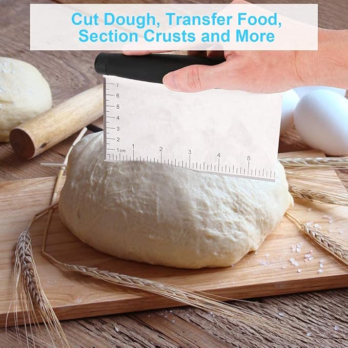 UUBAAR Bench Scraper & Chopper - 6 Inch Stainless Steel Dough Cutter with Contoured Grip, Multi-Purpose Kitchen Tool for Baking Cooking, Food Scraper Chopper & Pastry Knife